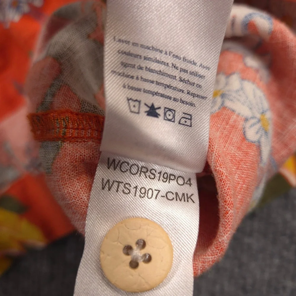 Faherty Maui Shirt Womens M Orange Hawaiian Coral Mauna Key Floral Linen Blend - Picture 9 of 9
